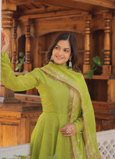 Prepossessing Looking Gown In Green Colour